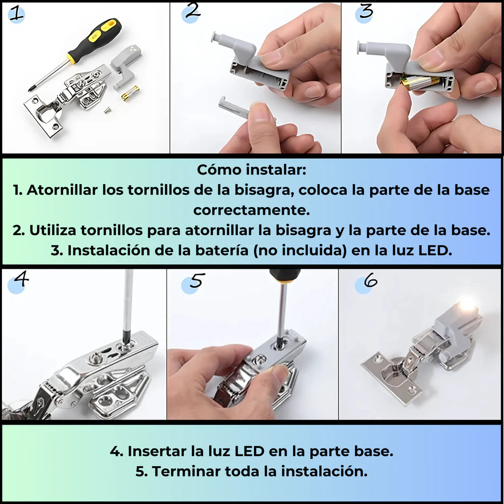 SET 4 LUCES PARA BISAGRAS + PILAS INCLUIDA