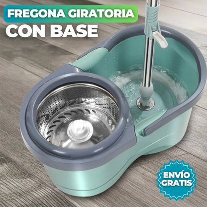 TRAPEADOR GIRATORIO CON CESTA METÁLICA Y BALDE EXPRIMIDOR
