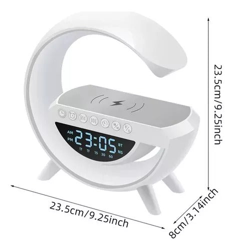 LAMPARA RGB ALTAVOZ, RELOJ Y CARGADOR INALAMBRICO
